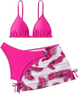 Conjunto de traje de baño de 3 piezas para niñas, con falda de playa, estampado floral, traje de baño para niños
