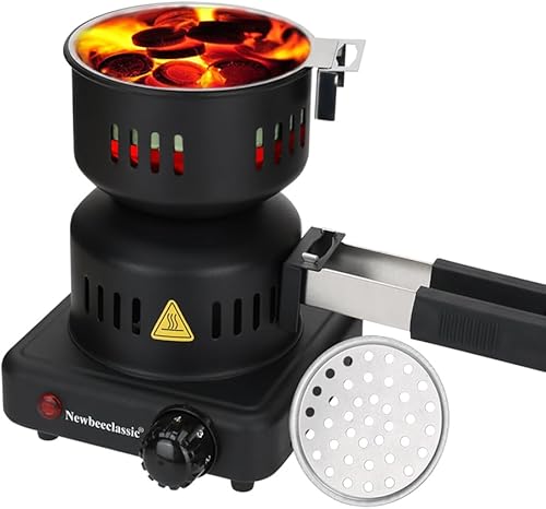 Arrancador de carbón eléctrico, quemador de carbón duradero de 600 W con mango desmontable, cable de acero inoxidable de 4.9 pies, calentamiento