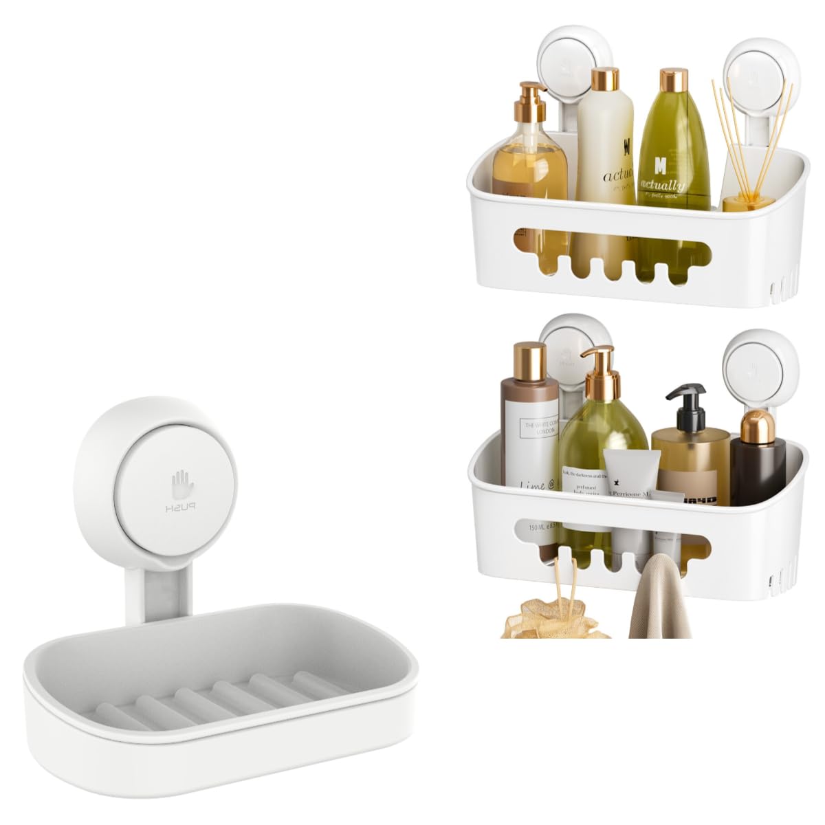 LEVERLOC Shower Caddy Suction Cup Soap Holder Shower Shelf Shower Basket Suction Pack of 2 Removable Powerful Suction