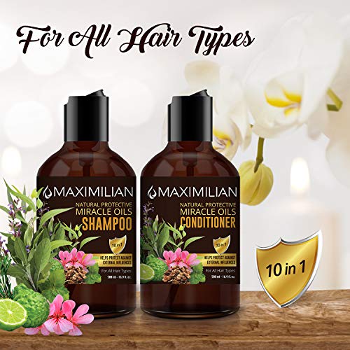 Maximilian All Natural Shampoo Deep Cleansing Natural Shampoo And Conditioner Set, 10 Hair Oils & Provitamin B5, Vegan Shampoo And Conditioner Shampoo Natural Scented, 2 X 16.9 Fl Oz #TOP5