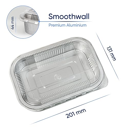 Coppice Strong Aluminium Foil Tray with Plastic Lid for Baking, BBQ, Roasting, Grilling, Air Fryer & Food Storage | 20cm x 13cm | Freezer, Microwave & Oven Safe | 10 pack (Depth 4cm)