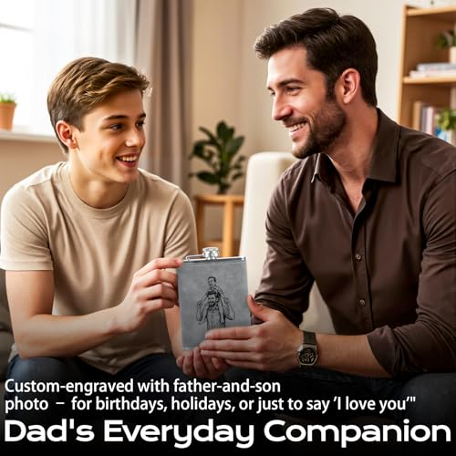 Miniatura 2 de Petaca De Whisky Con Logo Personalizado, 8 Oz - Petaca De Acero Inoxidable 304 Para Hombre Grabada Gris