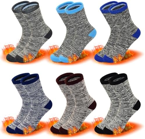 ZERULETS Kinder Jungen Mädchen Dicke Socken 6 Paare Thermosocken Wintersocken Warme Weihnachtssocken Sportsocken Kindersocken für 3-14 Jahre