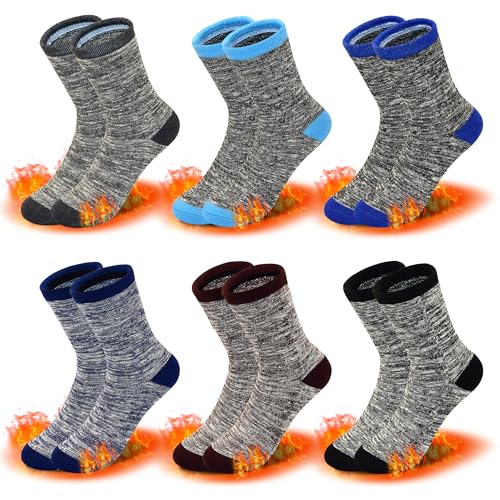 ZERULETS - ZERULETS Lot de 6 paires de chaussettes épaisses pour enfants garçons et filles - Chaussettes thermiques - Chaussettes d'hiver chaudes - Chaussettes de Noël - Chaussettes de sport pour enfants de 3 à - -23%