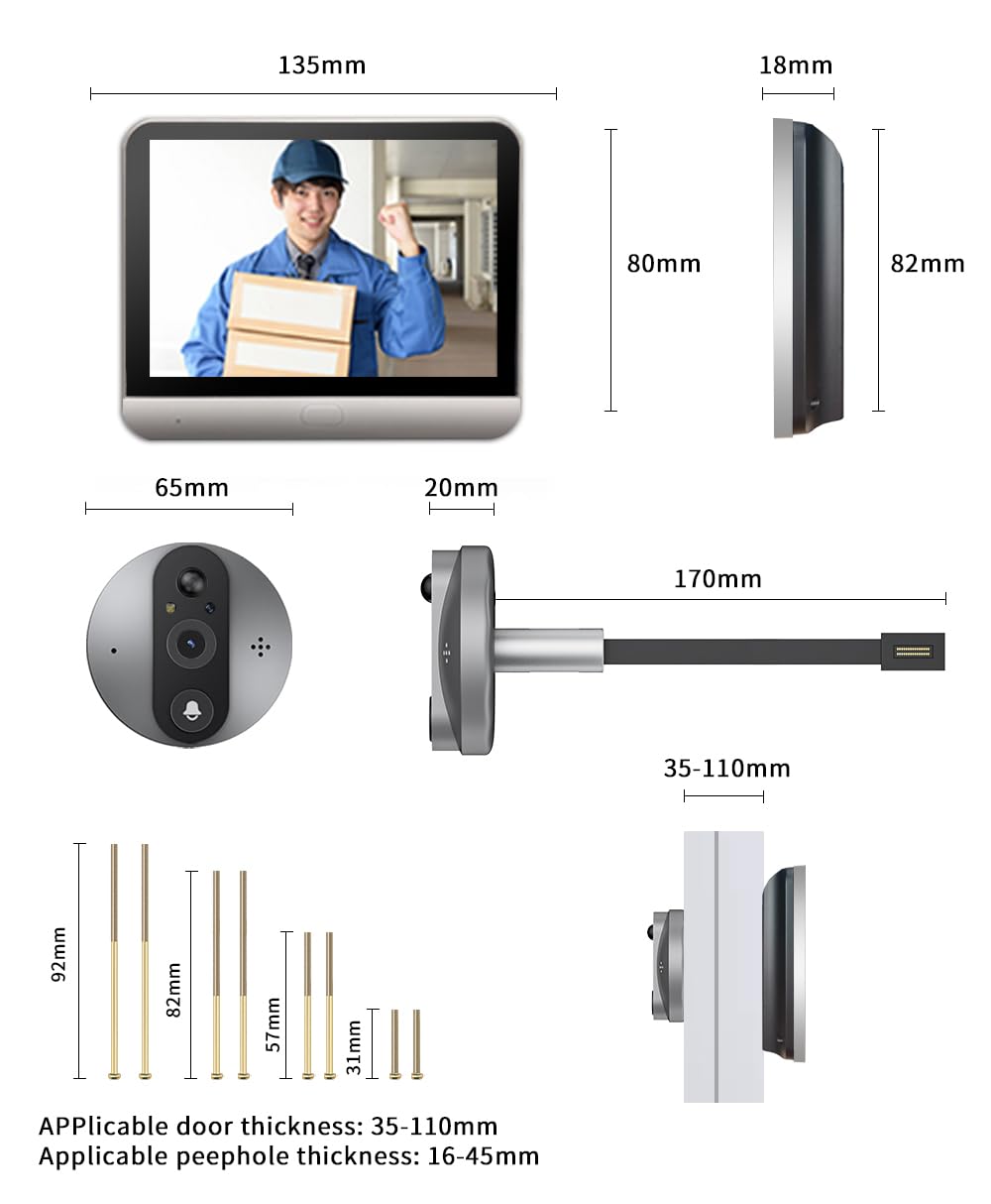 Wifi Senza Fili Spioncino Digitale Porta WiFi Campanello con MicroSD da 32GB,3.0MP Telecamera la Porta anteriore con monitor 4.3" pollici,Allarme al telefono cellulare,PIR