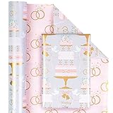 WRAPAHOLIC Reversible Wedding Wrapping Paper Roll - Mini Roll - 17 Inch X 33 Feet - Cake Floral and Ring Design, Perfect for Wedding, Bridal Shower