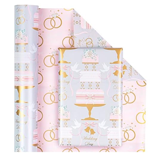 WRAPAHOLIC Reversible Wedding Wrapping Paper Roll - Mini Roll - 17 Inch X 33 Feet - Wedding Day Cake Floral and Ring Design, Perfect for Wedding, Bridal Shower