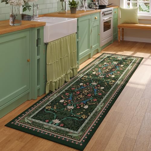 Tapete corredor verde 2'7" x 8' - Antideslizante y lavable miniatura 2