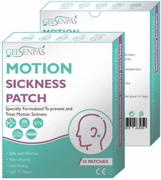 Motion Sickness Patch,Relieves Car Travel sickness Prevents Nausea, Dizziness, Queasiness, and Vomiting, All Natural, No side effects ! Pack of 10 Patches