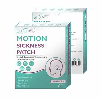 Motion Sickness Patch,Relieves Car Travel sickness Prevents Nausea, Dizziness, Queasiness, and Vomiting, All Natural, No side effects ! Pack of 10 Patches