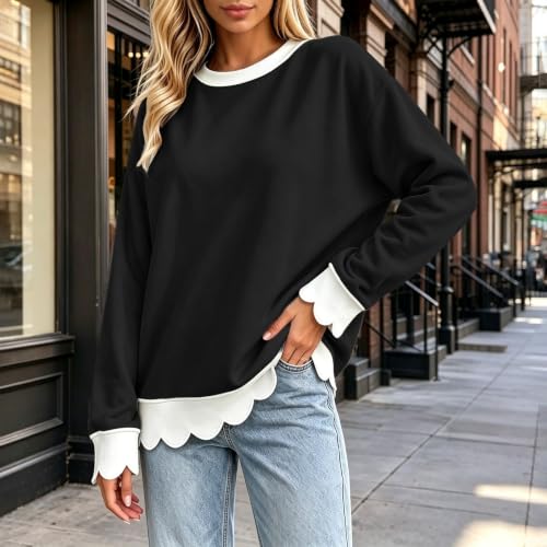 ZMIMAO Scalloped Oversized Sweatshirts For Women Fall Crewneck Sweatshirt - image 2