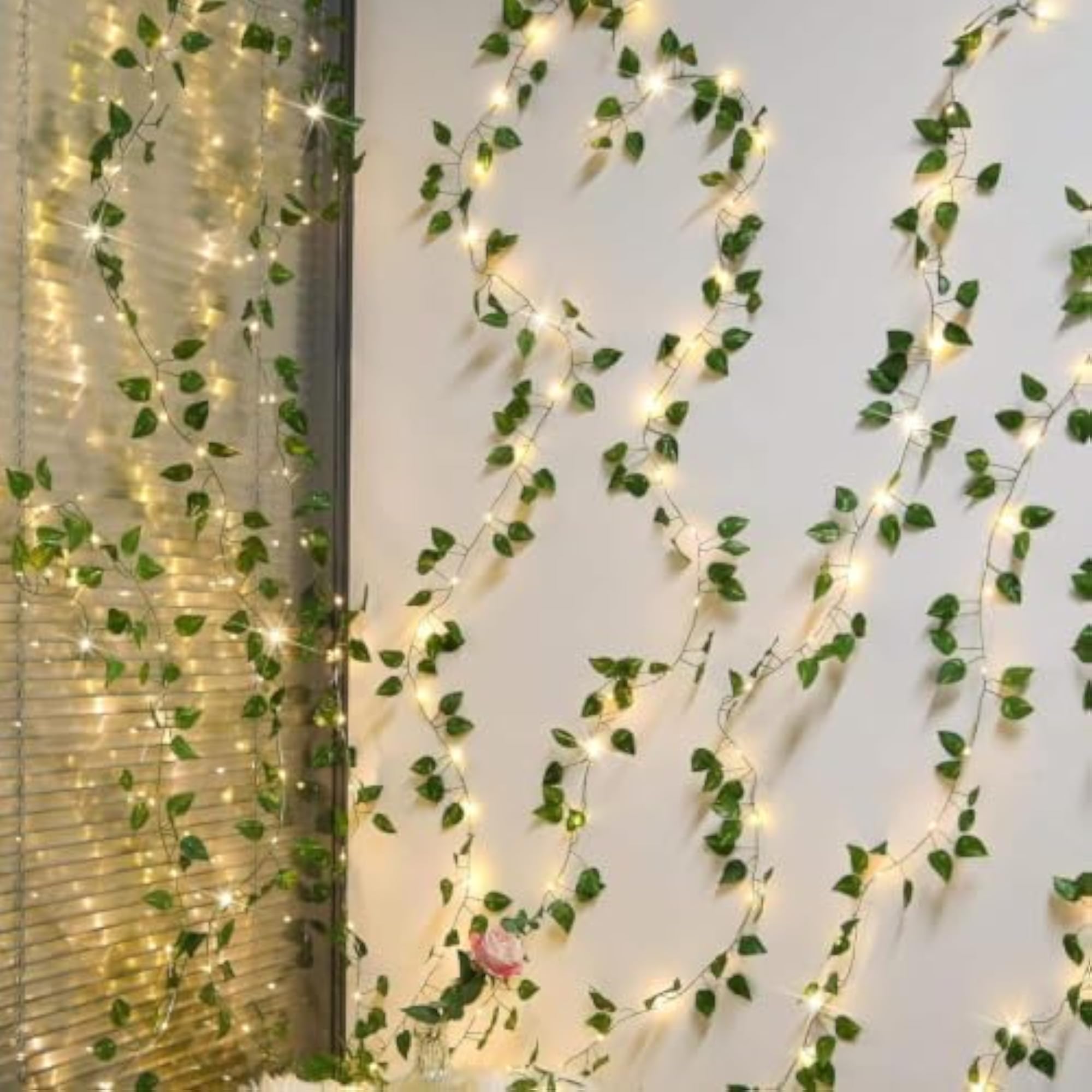 PartySanta Artificial Money Plant & String Lights, 2+2 Pieces