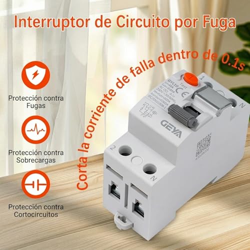 Miniatura 3 de Disyuntor Magnetotermico 40a 30ma Interruptor De Corriente Residual 2 Polos Rccb Disyuntor Diferencial Ac 220v Interruptor 2p 40a Interruptor De Protección Gyl10-2p-40a-0.03a.
