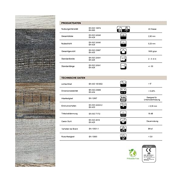casa pura CV Bodenbelag Plaza - extra abriebfester PVC Linoleum Bodenbelag Meterware (geschäumt) Vinylboden - Cuban Oak Mix 967M - edle Holzoptik - Oberfläche strukturiert - (200x300 cm) – Bild 8