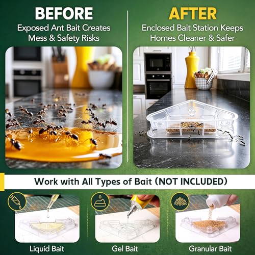 Image of Qualirey Ant Bait Stations Reusable (Bait NOT Included), Multi Surface Ant Killer Trap for Home Control for Indoor and Outdoor Roach Station for Common Household(Triangular,Clear,8 Set)
