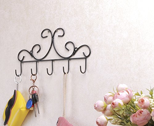 Wall Mounted Metal Hooks/Hangers - Door Hangers/Hooks - Decorative Organizer Rack With 6 Hooks For Keys Clothes Coats Hats Belts Towels Scarves Pots Cups Bags Kitchen Bathroom Garden (Black) (Lsyy001) #TOP5