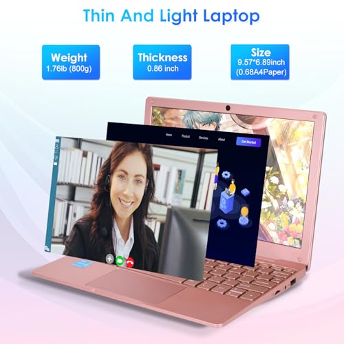 Image of Portable Mini Education Laptop Computer with in tel Celeron N4020 CPU 8GB RAM 128GB SSD HD IPS Screen, Laptop Computer for Learning, Office Work (Rose Gold, 8GB+128GB)