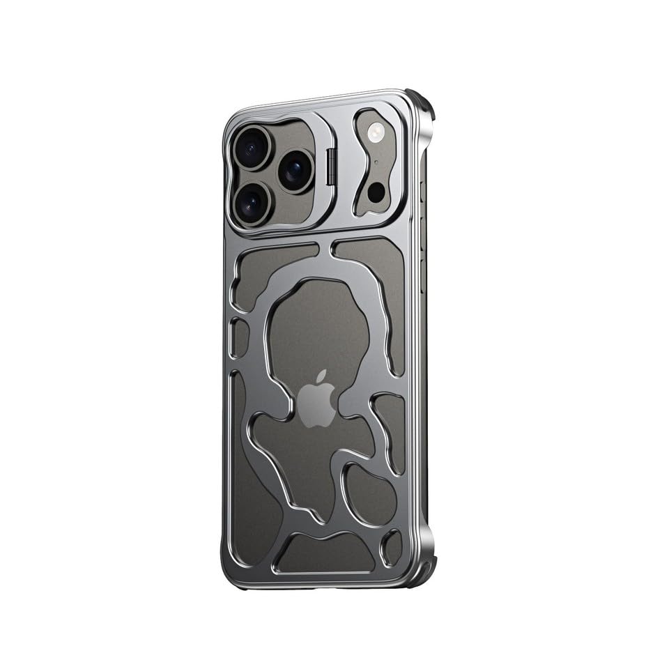 Coque en métal creux pour iPhone 14 Pro étui rigide magnétique premium gris