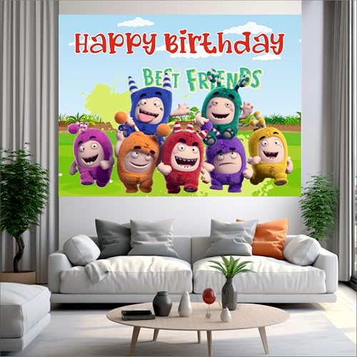 Image of Oddbods Theme Backdrop | Backdrop for Birthday Decoration | Happy Birthday Banner for Decoration (Pack of 1, Multicolor, Size: 5x4 Feet)
