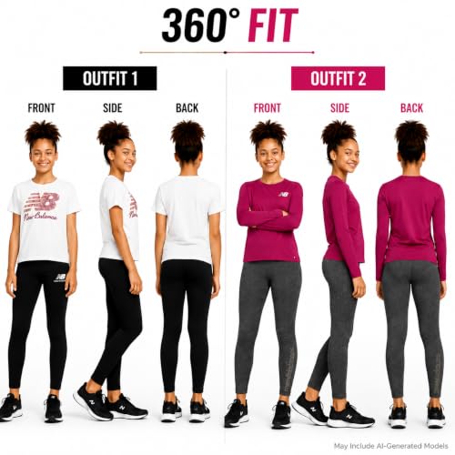 Image of New Balance Active Girls Legging Set - 4 Piece Athletic Short Sleeve Shirt, Long Sleeve Shirt & Activewear Girls Leggings Set