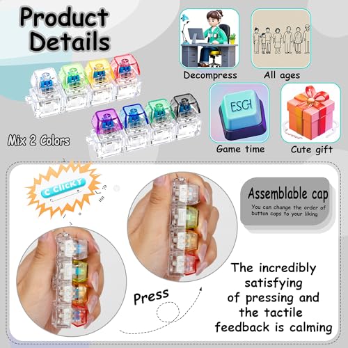 Image of 2 PCS Keyboard Fidget Toy, Keyboard Fidget Keychain 4-in-1 Keyboard Decompression Button Finger Clicker Toys, Keychain Button Stress Relief Fidget Gifts to Relief Stress (Transparent)