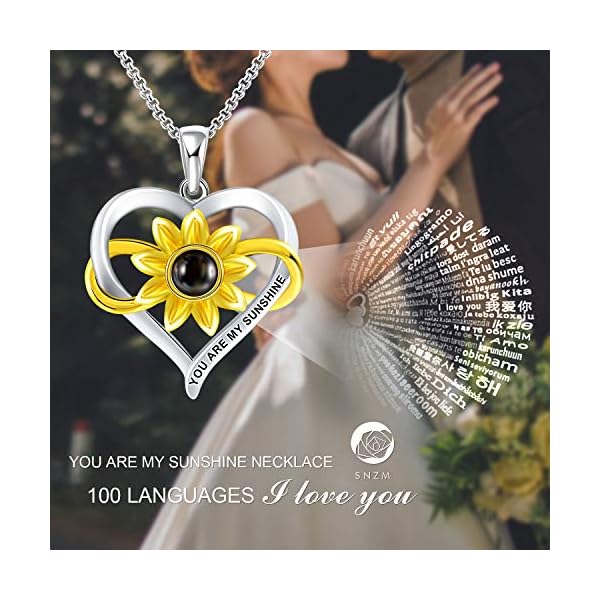 100 Languages I Love You Necklace Heart Necklace for Women Mom Wife Girlfriend You are My Sunshine Sunflower Pendant Necklaces Jewelry for Women Christmas Gifts