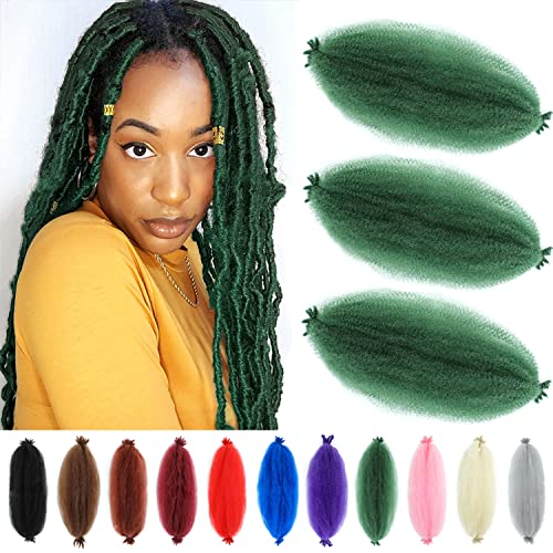 Springy Afro Twist Hair 16 Inch 3 Packs Green Color Pre Fluffed Marley Twist Braiding Hair for Black Women(16 inch 3Packs, Green)