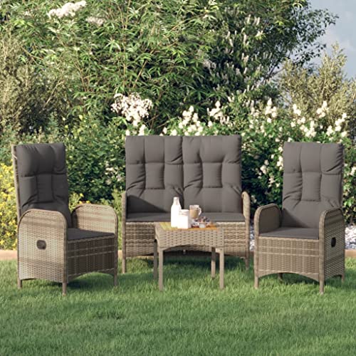 KCCKOM Garden Furniture Set 3 Piece Patio Dining Set with Cushions Gray Poly Rattan