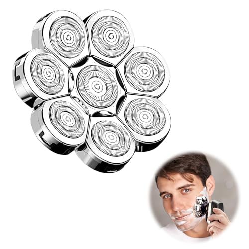 8D Tête Rasoir,tondeuse crane chauve 8D,Rasoir électrique Flottant Barbe 8 Têtes,Universel Double Anneau Lame Rasage Remplacement Durable Rapide pour Homme Chauve Rasoir électrique 8