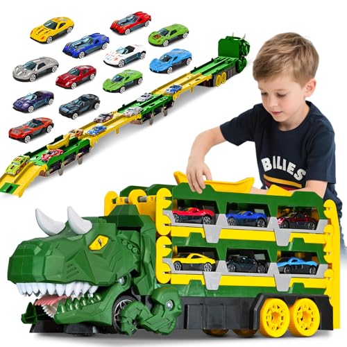 Sternstunde Camion de Transporteur Voiture Enfant avec 12 Petite Voiture, Voiture Jouet Portable Dinosaur Truck, pour Les GarçOns âGéS De 3, 4, 5, 6 Ans...