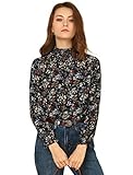 Allegra K Women's Smocked Ruffled Neck Long Sleeve Floral Vintage Blouse Medium Black