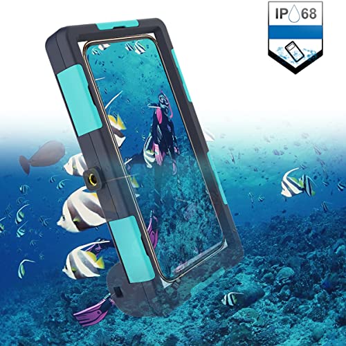 Image of feily Polycarbonate Professional 50ft Diving Phone Case For All Samsung iPhone Series, Universal Waterproof Cell Phone Cover For Outdoor Surfing Swimming Snorkeling Photo Video (Black-Blue)