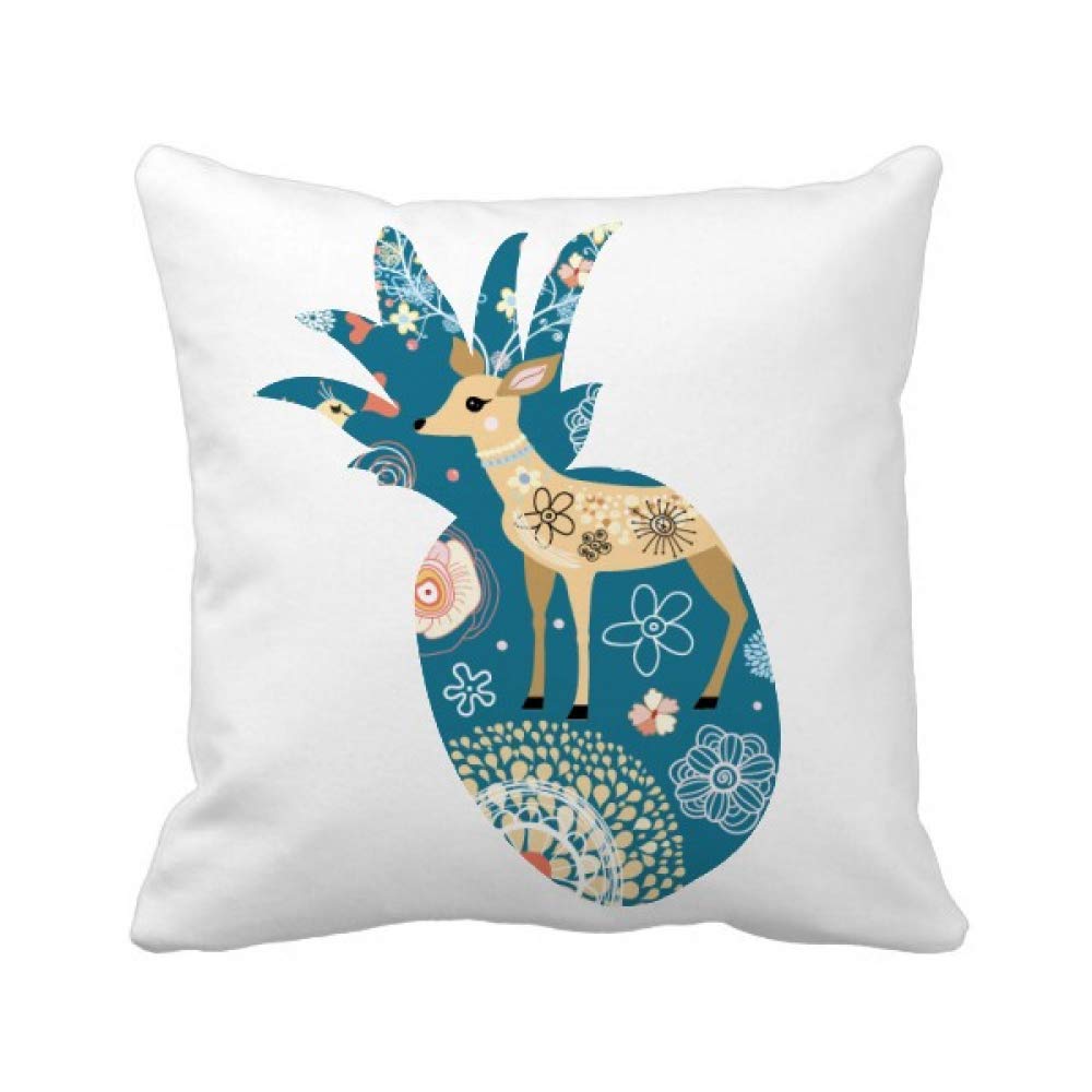 Housse de coussin cerf déco au design fleur bleu ananas unique et moderne