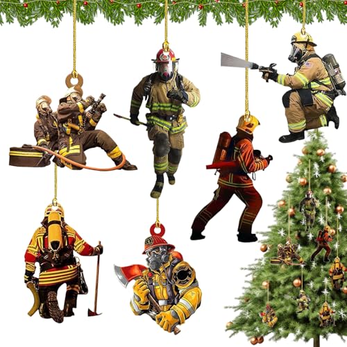 6 Stück Weihnachtsbaum Feuerwehrmann Acryl Ornamente Feuerwehr...