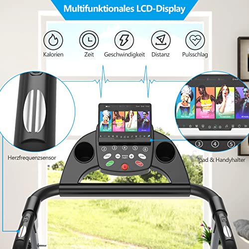 GOPLUS Klappbares Laufband mit 12 Programmen, LCD-Display, 1-10 km/h, mit 100 kg Belastbar, Rollbar mit Rädern, mit… – Bild 3