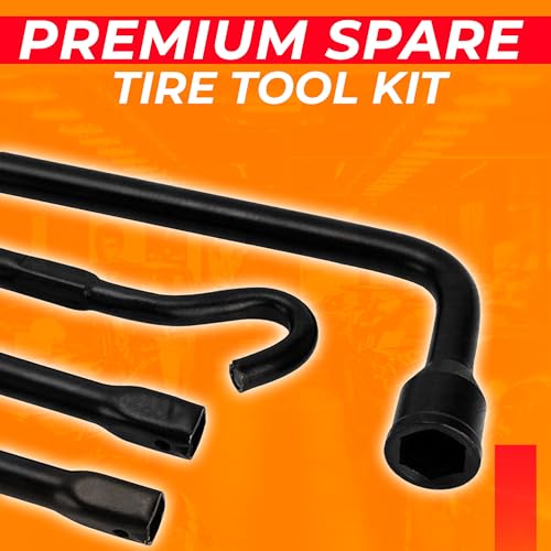 Image of Spare Tire Tool Kit for 2004-20014 Ford F-150 | Heavy-Duty Tire Removal Tool Kit with Spare Tire Lowering Tool, Lug Nut Wrench, & Hook | Compatible with Toyota and Dodge Trucks | Tire Replacement Kit