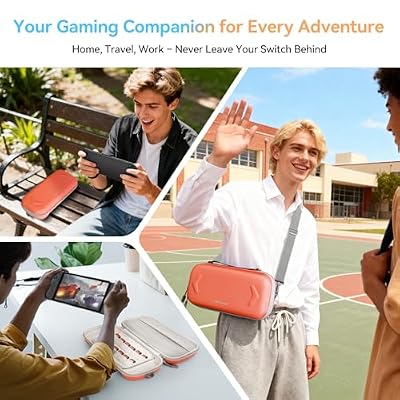 NEWDERY Carrying Case for Nintendo Switch 2, Portable Large Capacity Hard Shell with Adjustable Shoulder Strap for Switch 2 Travel Case with 12 Game Card Slots 6 Thumb Grip Caps - Orange