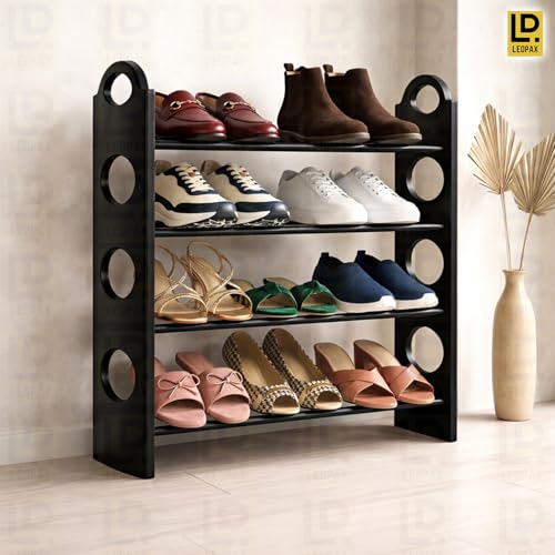 Image of LEOPAX Kaan Premium Multipurpose Shoe Rack | 4-Tier Shoe Storage Organizer, Space-Saving Design, Sturdy & Durable Rack for Entryway, Living Room, Bedroom & Closet - Black