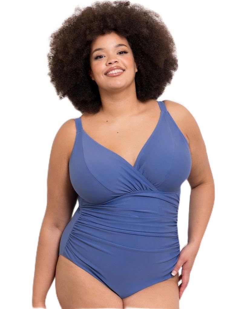 Adella Women's Mediterranean Blue Underwired Plunge Control Swimsuit Calypso Sport Beach Swimwear Cup Size 44G