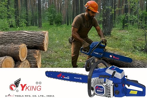 Image of YKING 5840-P,58 CC HEAVY DUTY 2 STROKE PETROL CHAINSAW, CHAINSAW FOR TREE CUTTING, 2.4 KW WOOD CUTTING MACHINE WITH 22 inch BAR & CHAIN