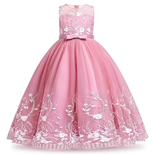 Flower Girl Lace Dress for Kids Wedding Bridesmaid Pageant Party Formal Long Gown First Communion Sequin Tulle Dresses
