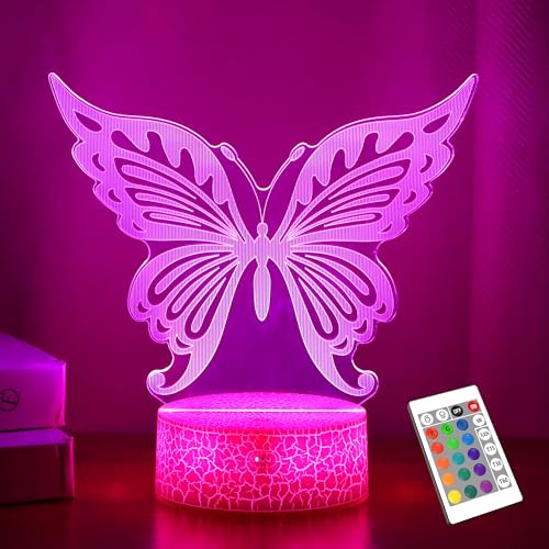 Image of OkiyiD Butterfly Night Light, Butterfly Gift, 3D Butterfly Light with Remote and Touch Control 3D Butterfly Night Light, Kids Room Butterfly Decoration, Girls Birthday Gift