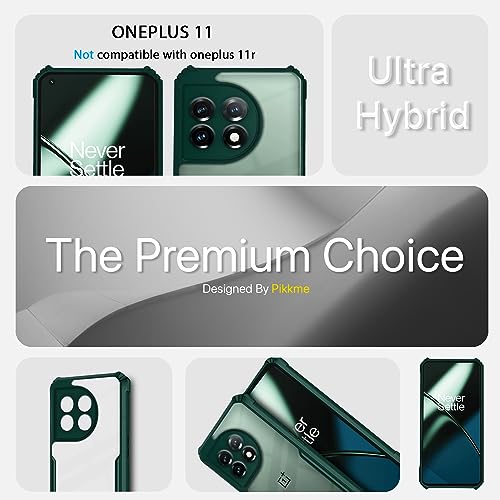 Image of Pikkme OnePlus 11 5G Back Cover | Crystal Clear Transparent Back | Ultra Hybrid | Full Camera Protection | Raised Edge | Bumper Back Case (Green)