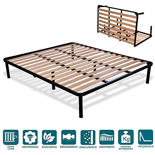 EvergreenWeb - Somier Cama Plegable Doble 140 x 200 con somier de Madera ortopédico, Estructura portante Completamente de Hierro, Base de Integrado Ideal para Todos los Tipos de Camas y colchones