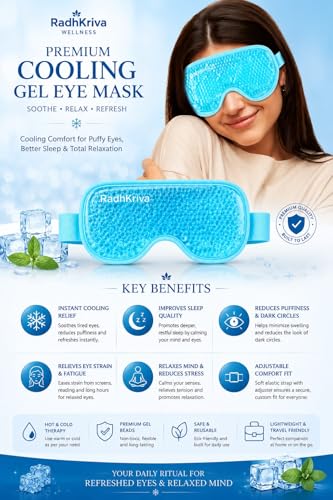 Image of Cooling Gel Eye Mask for Puffy Eyes Dark Circles and Eye Strain Relief Adjustable Elastic Strap Sleeping Mask for Hot and Cold Therapy Soft Fabric Ice Pack for Relaxation Unisex Weight 200g
