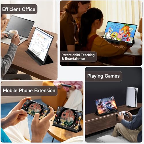 Image of qaf 15.6 Inch Portable Monitor FHD 1080P IPS Screen, 100% sRGB HDR USB-C mini HDMI Ultra-Thin Travel Second Monitor for Laptop Mac PC Phone PS5 Xbox, w /Smart Cover & Speakers, Black