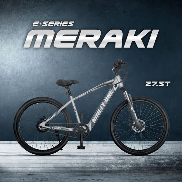 Image of NINETY ONE Meraki 27.5T Single Speed Electric Bicycle (Silver & Grey , Ideal For: 12+ Years Unisex , Brake: Disc ) Frame: 17 Inches , Steel