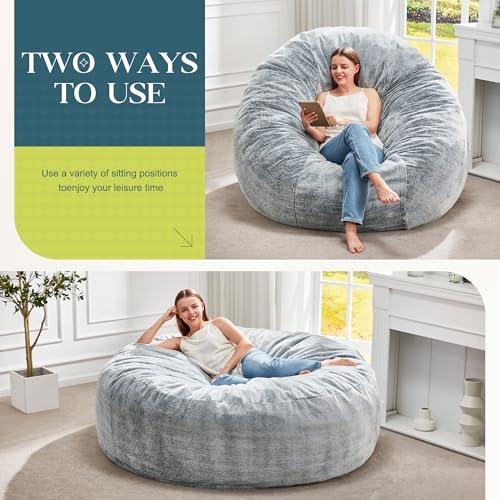 Image of Hobestluk Bean Bag Chair for Adult Giant Beanbag with Filler Grey 6FT