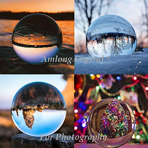 Amlong Crystal Meditation K9 Clear Crystal Ball 3.25 inch 80mm Diameter for Photography, Lensball, Decorative Ball with Free Stand and ECO Box, Including Microfiber Pouch, Wiping Cloth