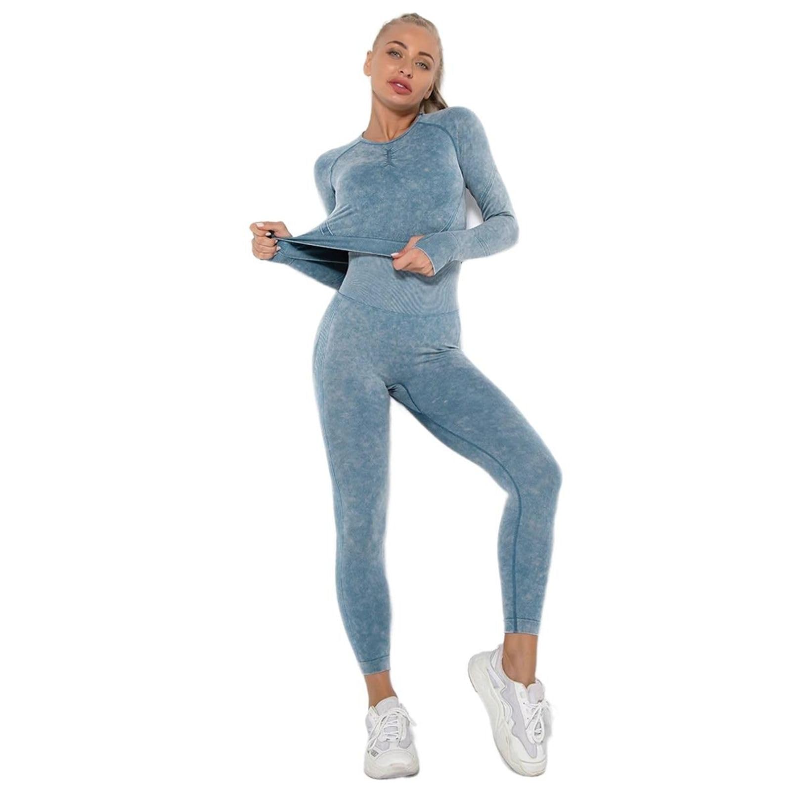 Set yoga a 2 pezzi da donna, top corto e leggings da fitness